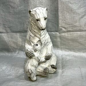2020 Birch Wood Look Carved Polar Bear and Cub 8.5" Statue Figure *Out of Stock*
